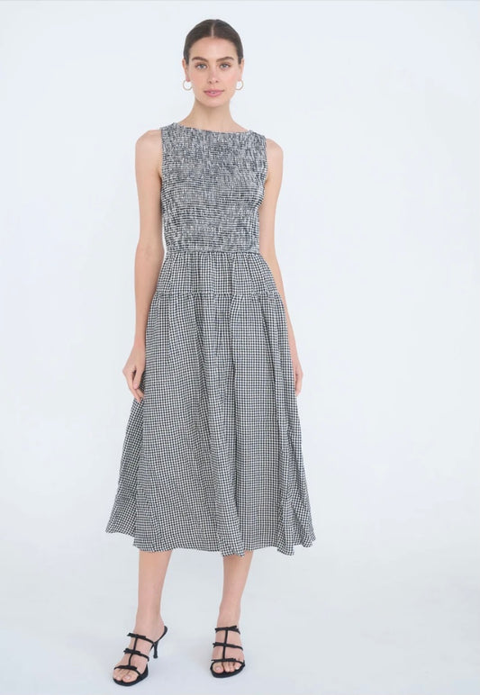Gigi Smocked Gingham Dress- Black