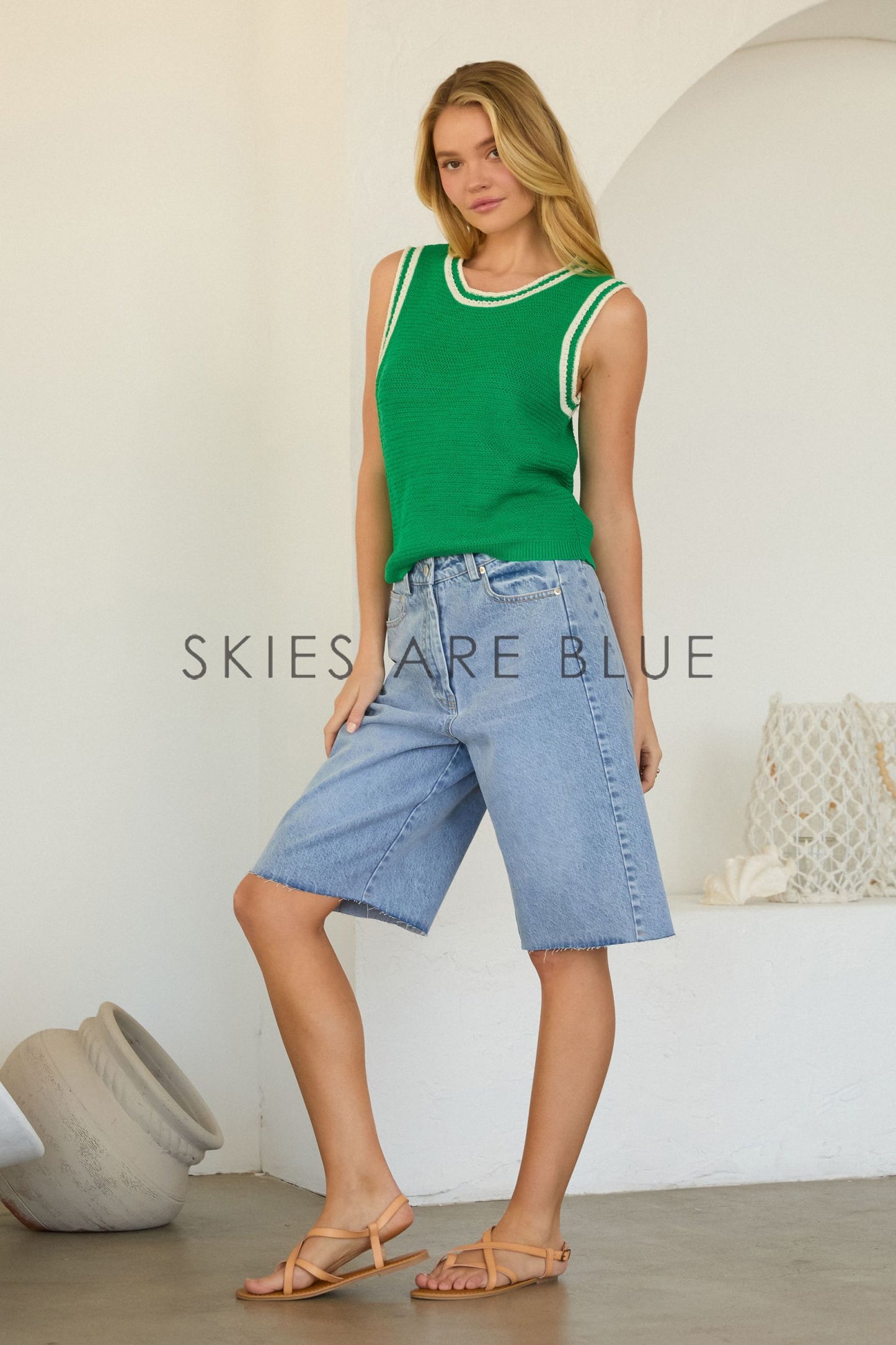 Brenna Striped Crochet Top- Green