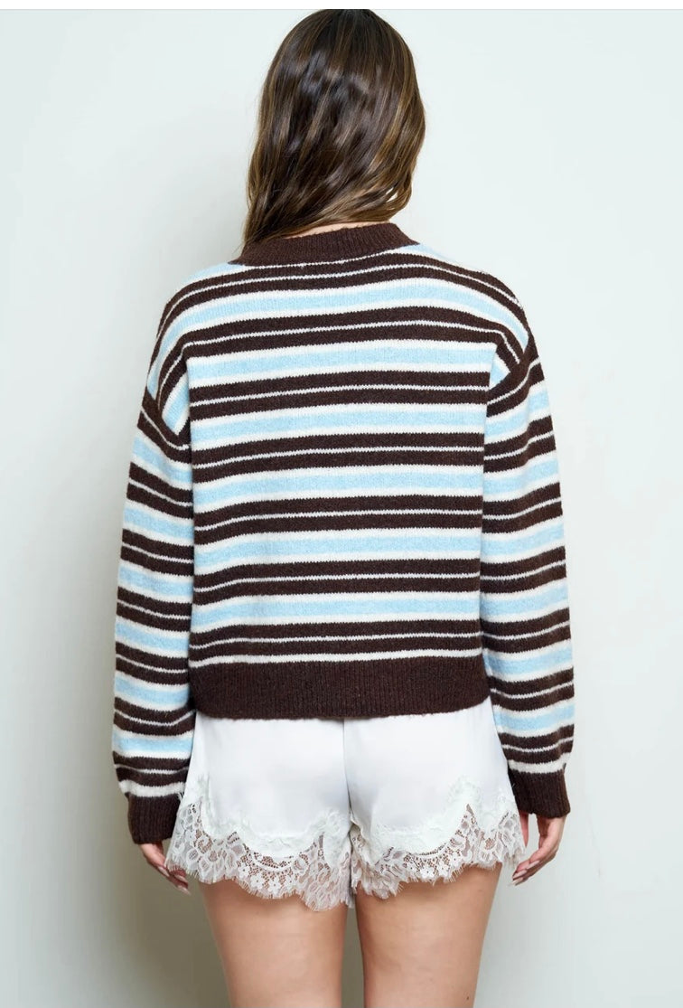Eve Stripe Knit Sweater- Light Blue