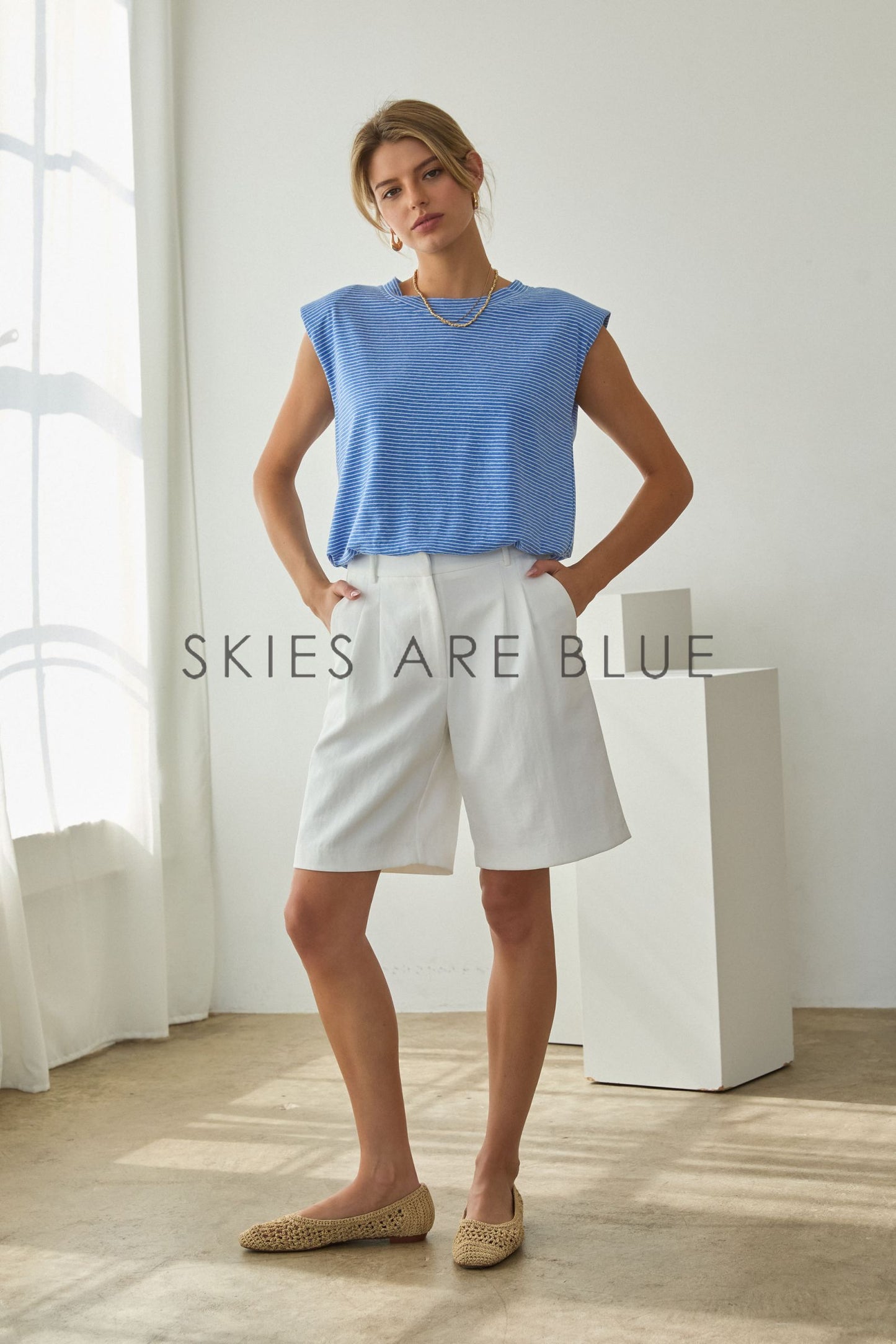 Ava Stripe Knit Bubble Hem- Blue