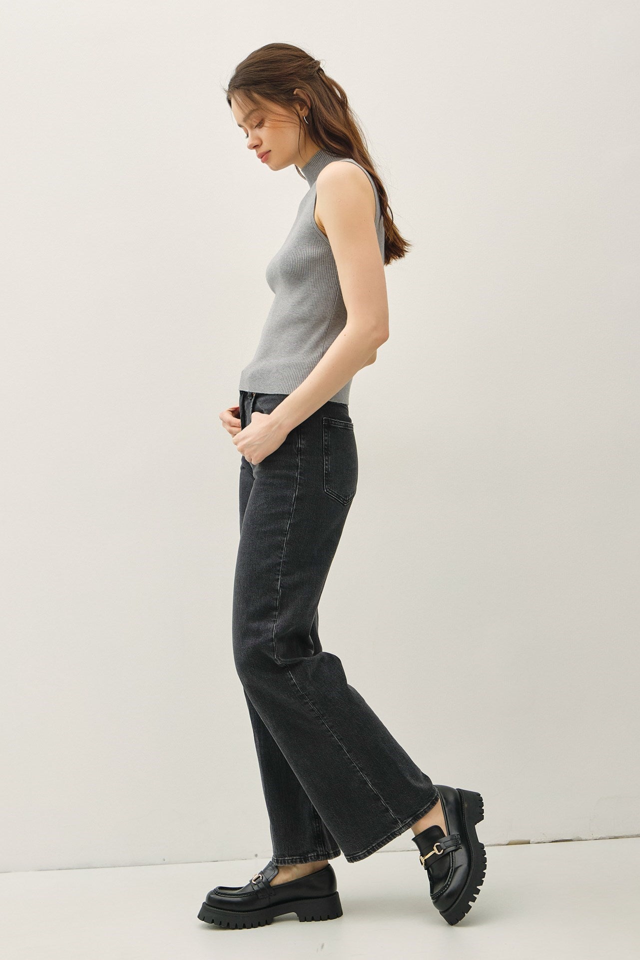 Blaire Ribbed Tank- Heather Grey