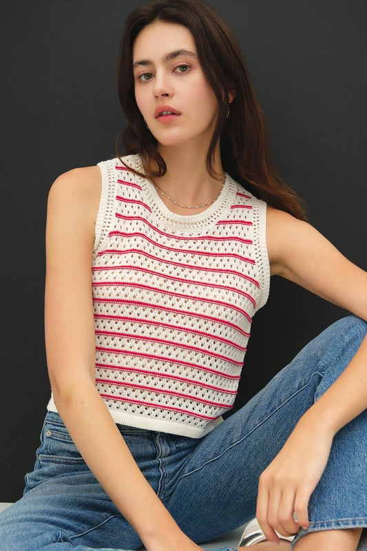 Mabel Stripe Sweater Tank-Red
