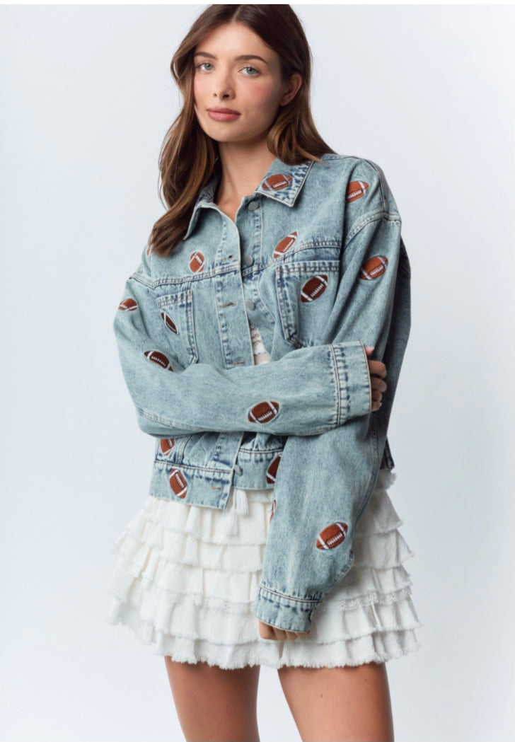 Football Embroidered Denim Jacket