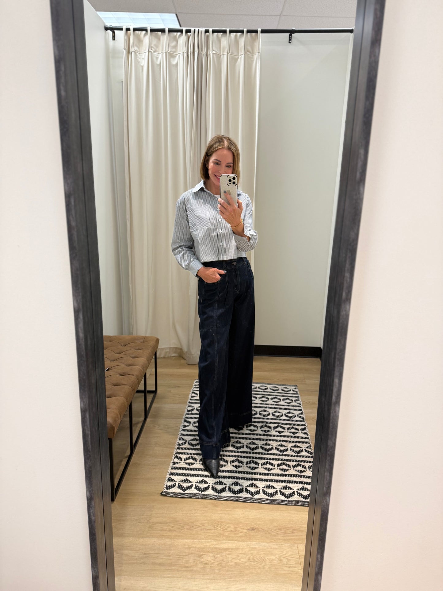 Cheryl Stripe Button Down- Dark Navy