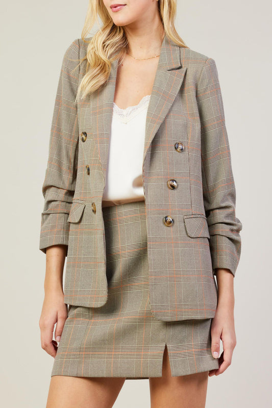 Angie Plaid Blazer- Brown