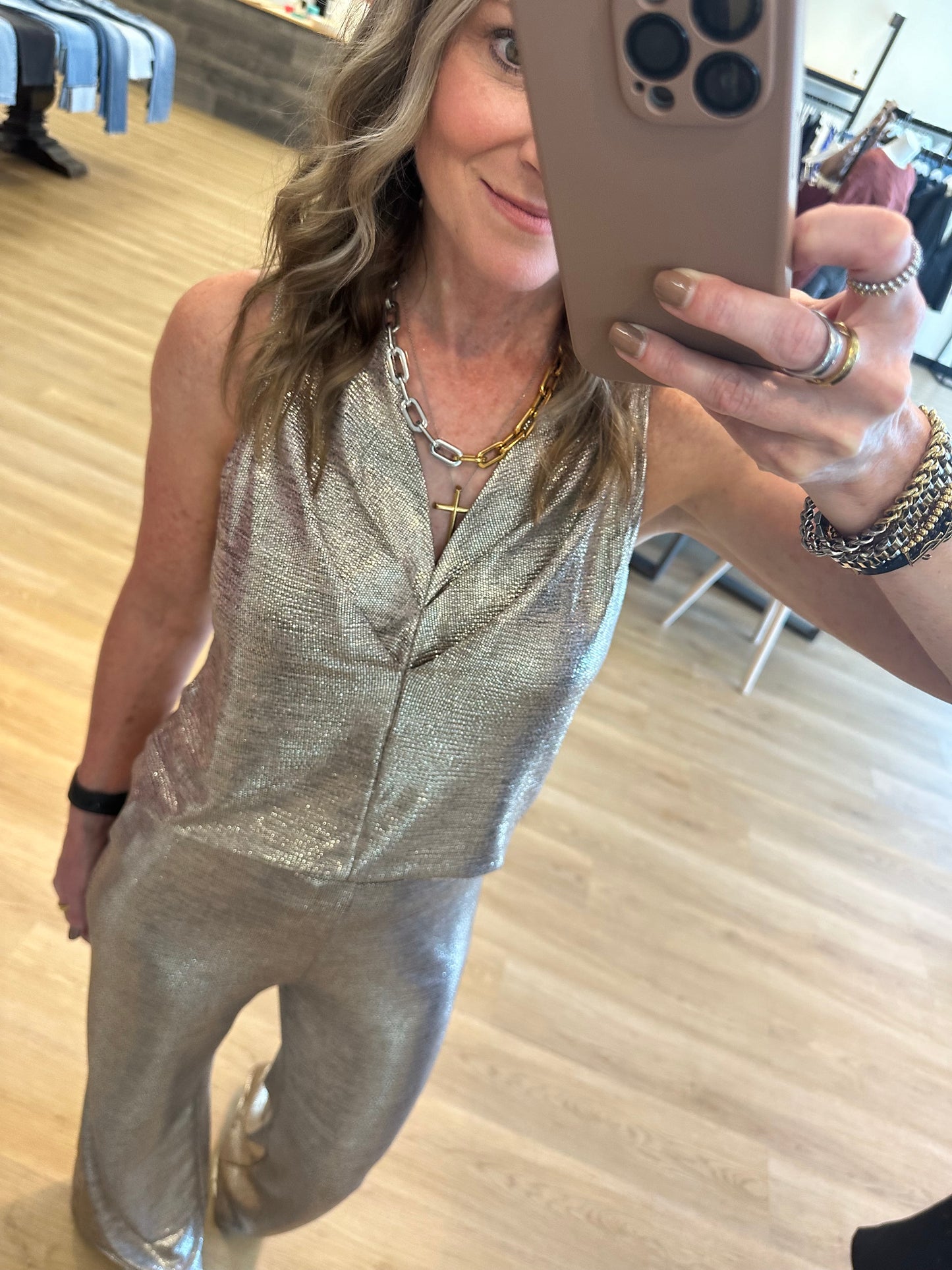 Alayna Gold Metallic Foil Top