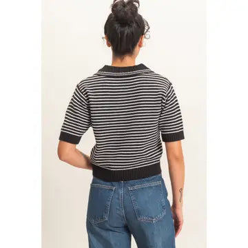 Janie Striped Knit Top- Black