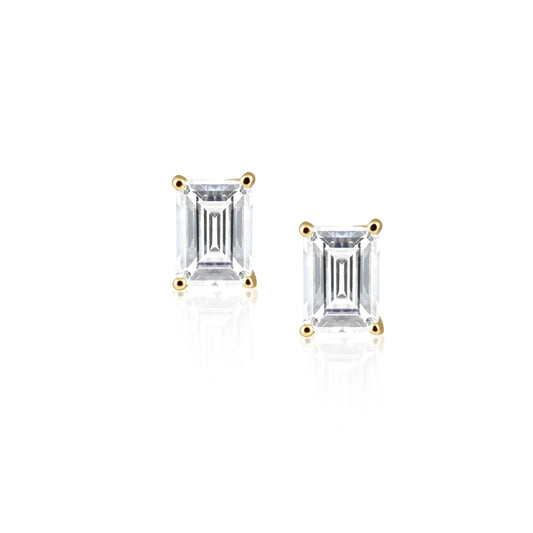 Katie Emerald Cut Studs- Gold