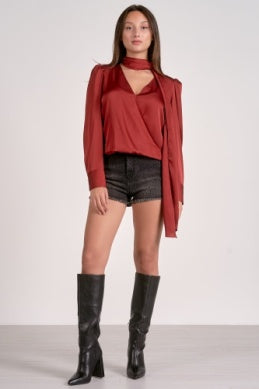 Alyson Tie Neck Top- Rust