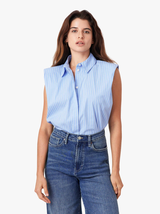 Sleeveless Shoulder Pad Top-Blue