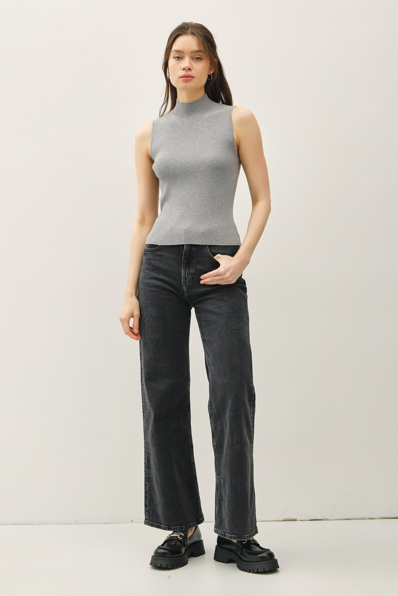 Blaire Ribbed Tank- Heather Grey