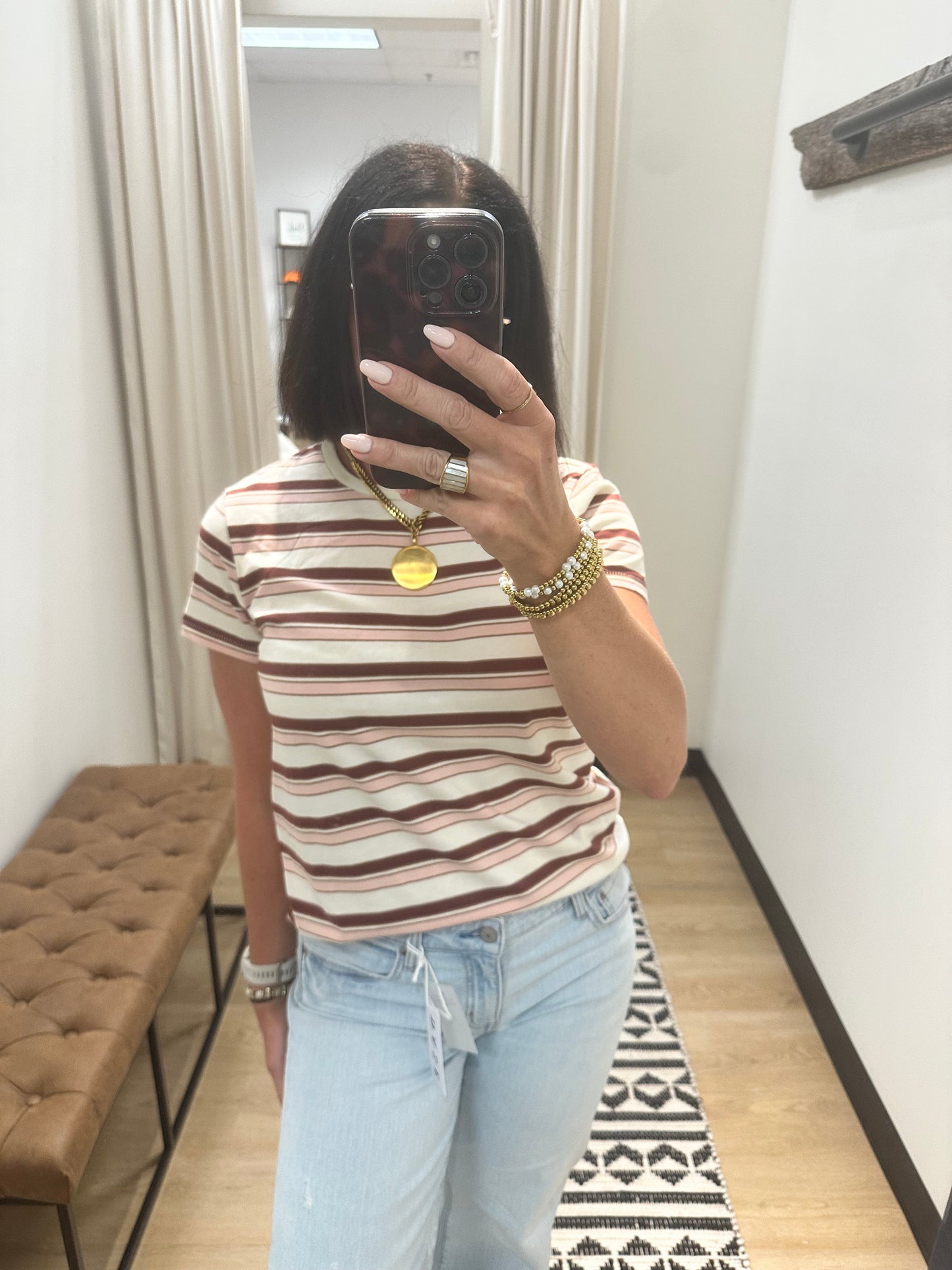 Asher Tee- Pink Burgundy Stripe