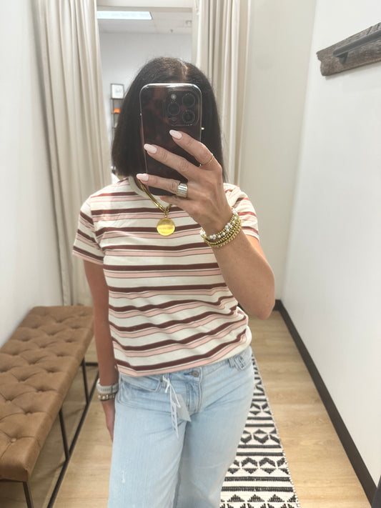 Asher Tee- Pink Burgundy Stripe
