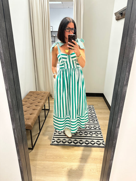 Lacy Stripe Maxi- Kelly Green