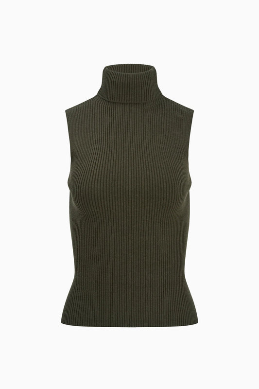 Mercy Sleeveless Turtleneck Tank- Military