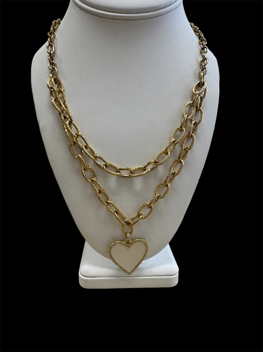 Avery White Heart & Gold Chain