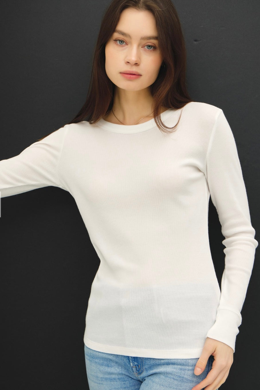 Cameron Ribbed Long sleeve White
