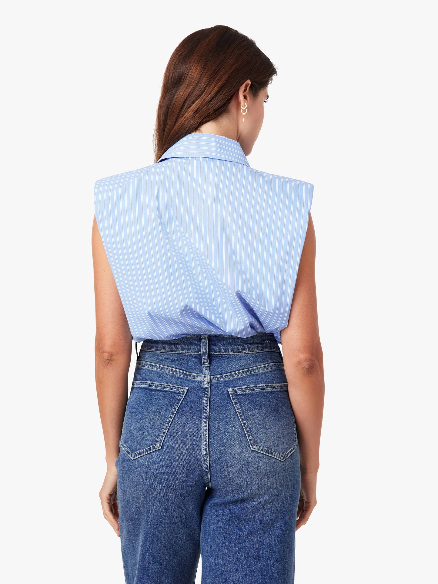 Sleeveless Shoulder Pad Top-Blue