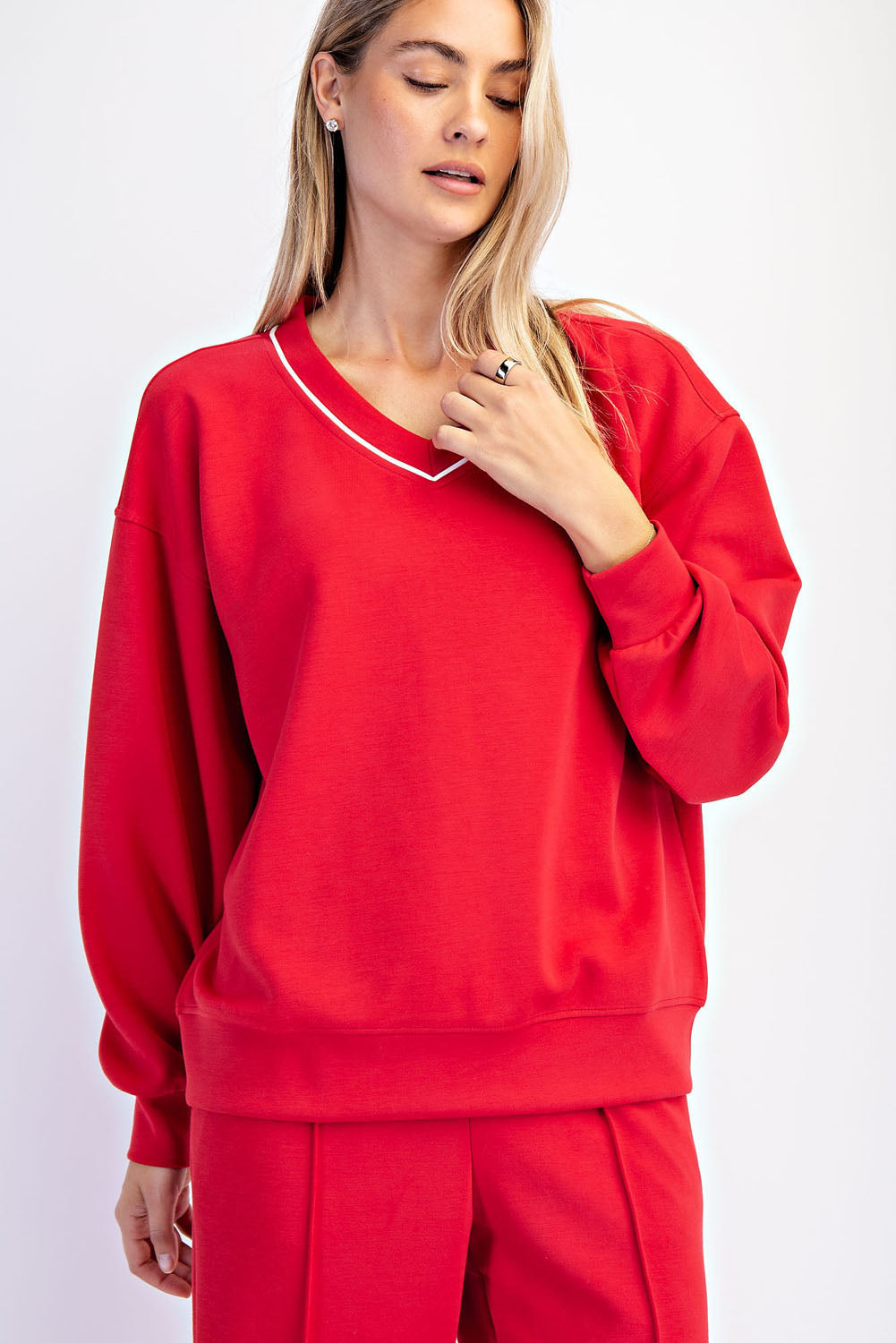 Elizabeth Piping V-Neck