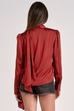 Alyson Tie Neck Top- Rust