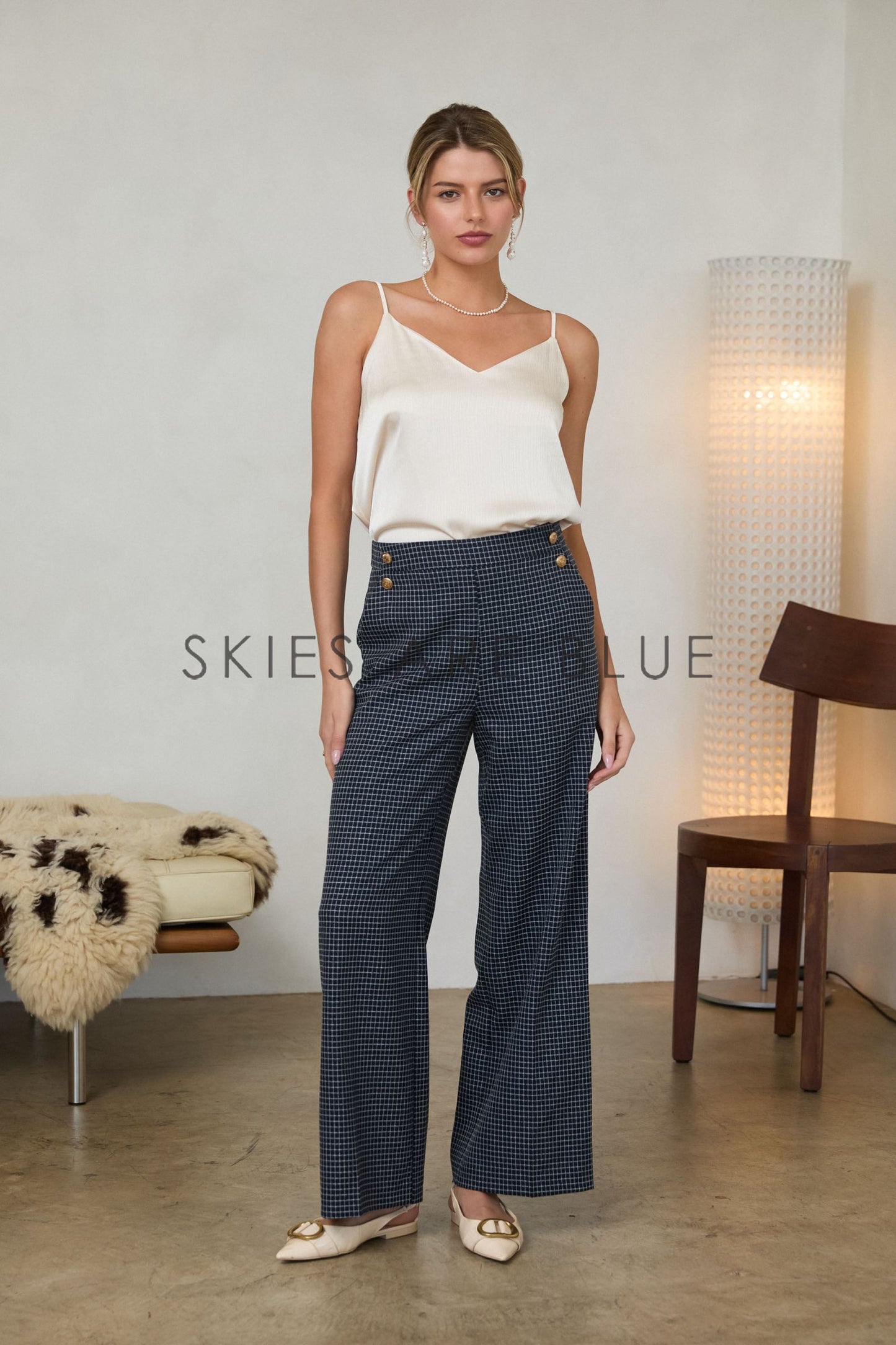 Jena Grid Pant- Navy