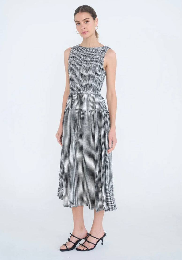 Gigi Smocked Gingham Dress- Black