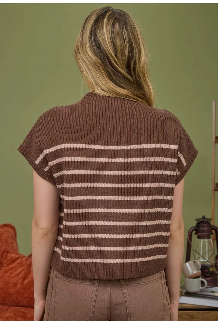 Diana Stripe Mock Neck- Chocolate