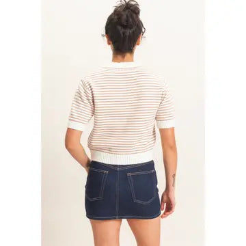 Janie Striped Knit Top- Taupe
