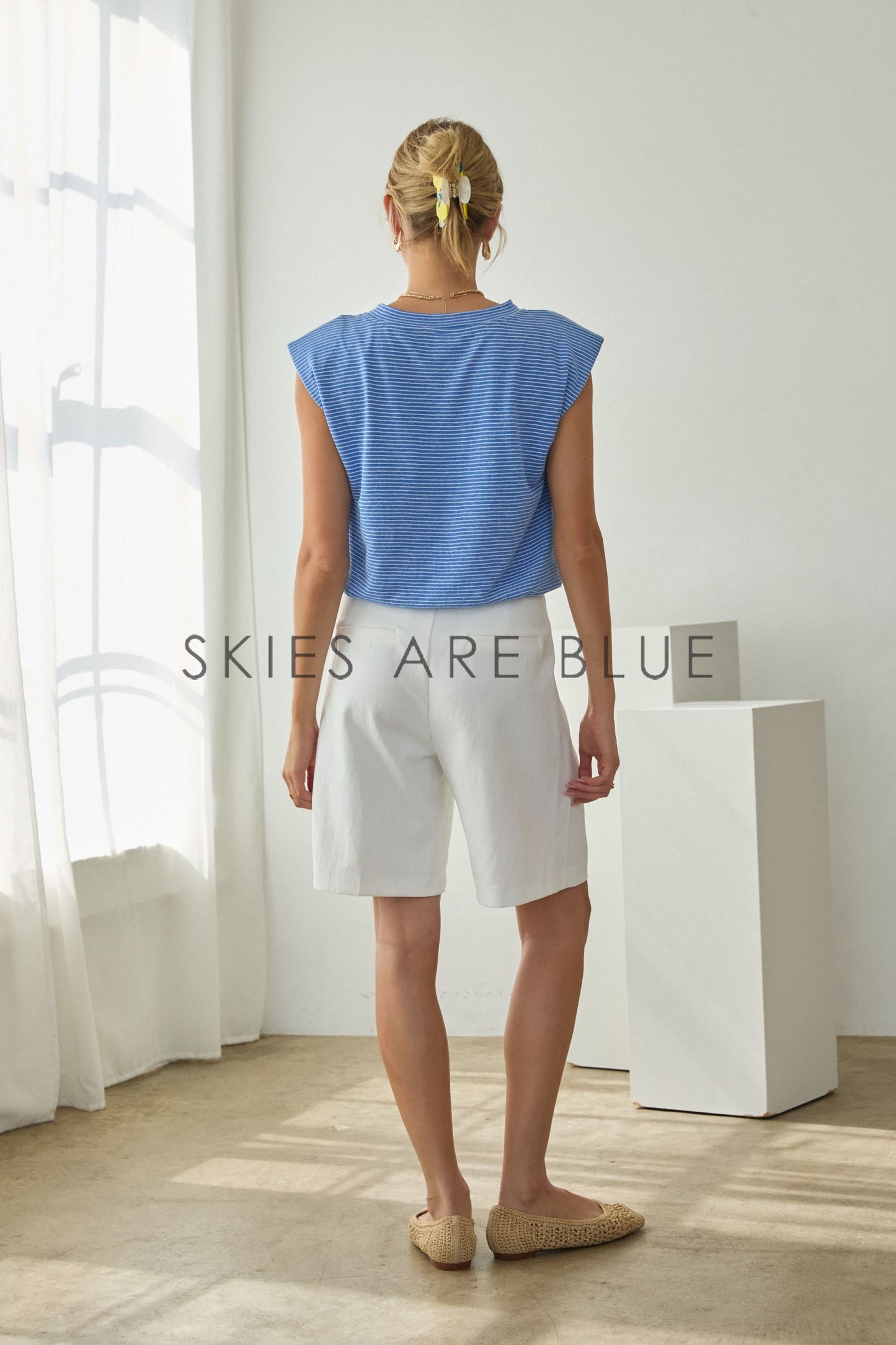 Ava Stripe Knit Bubble Hem- Blue
