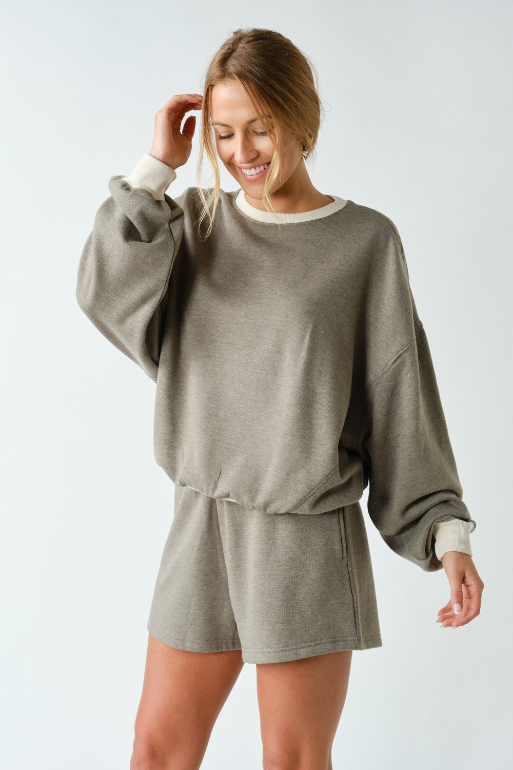 Cotton Fleece Contrast Crewneck Set