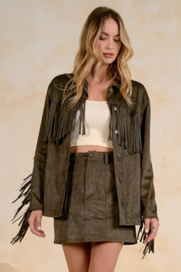 Paloma Fringe Shirt Jacket- Olive