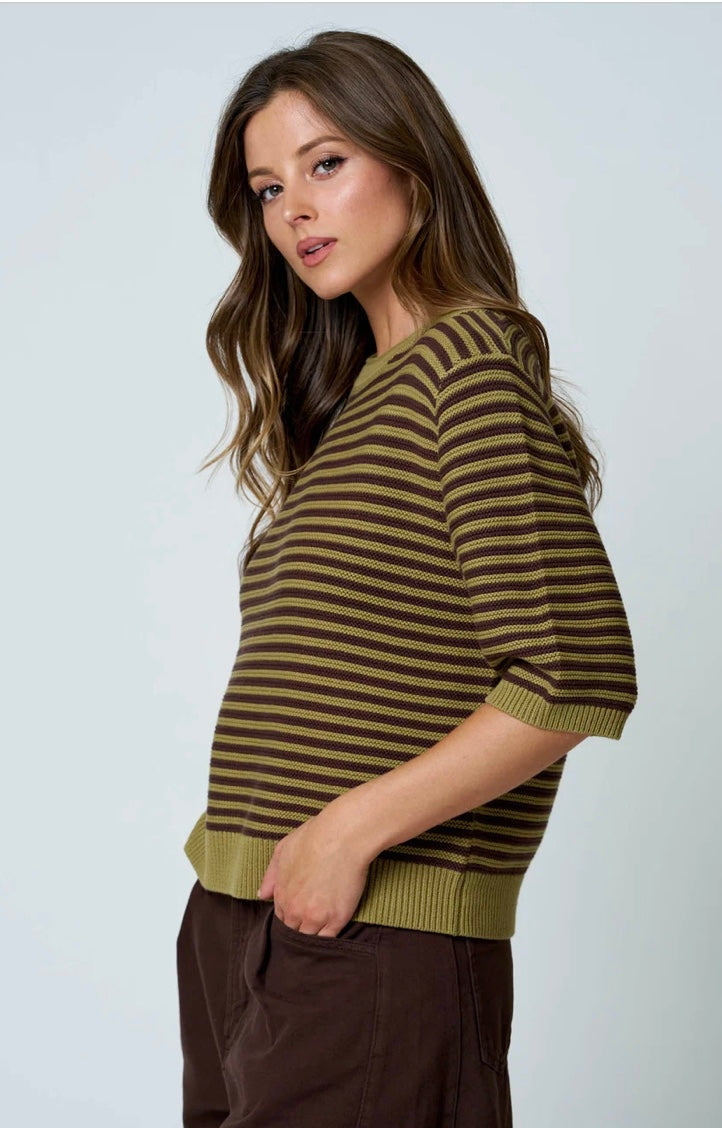 Leila Textured Stripe Sweater- Olive