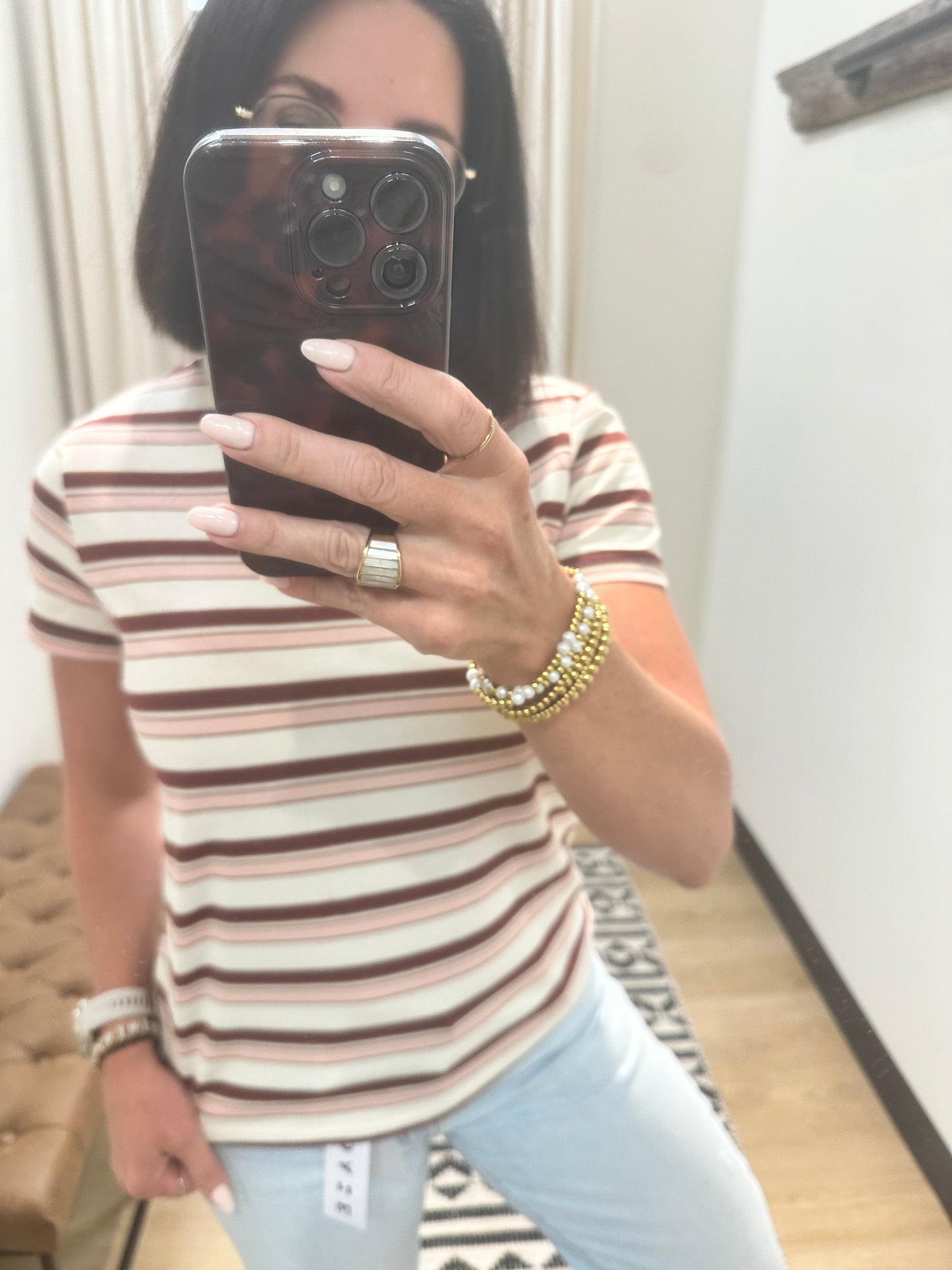 Asher Tee- Pink Burgundy Stripe