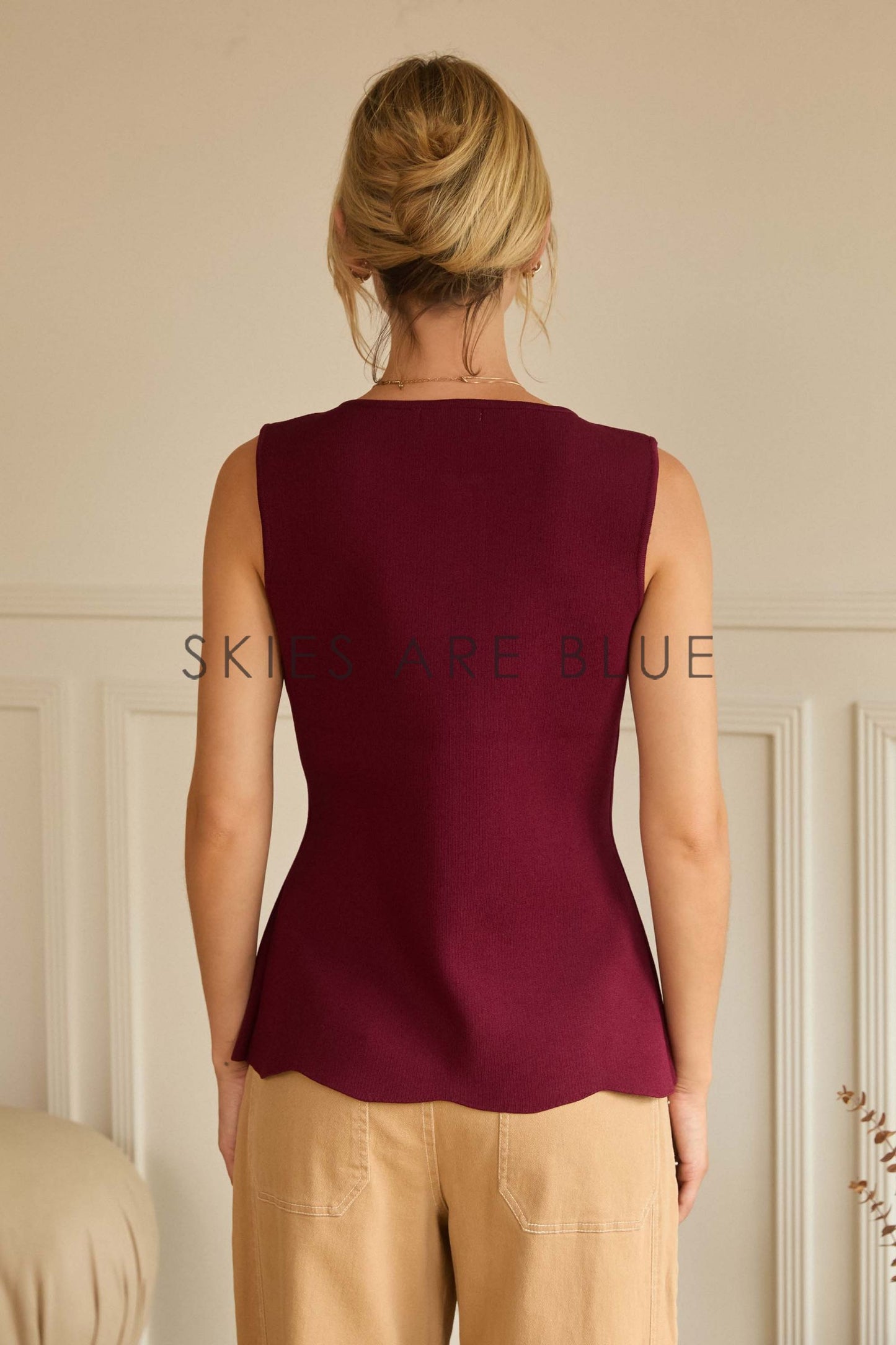 Elaine Gold Button Vest- Burgundy