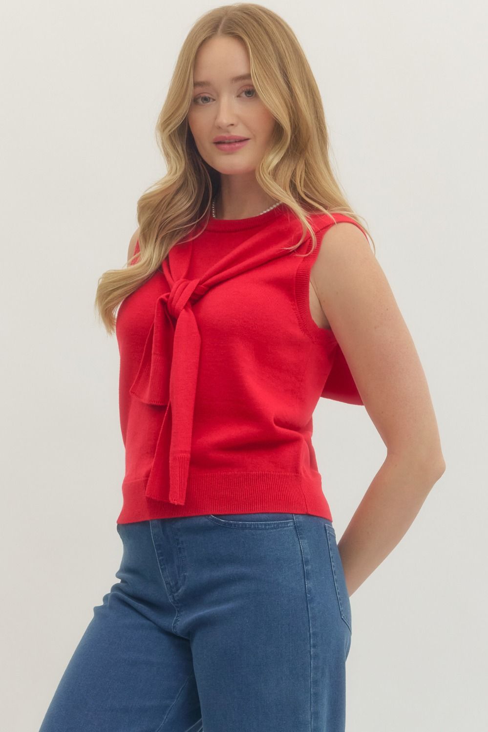Kailyn Shoulder Wrap Top- Red