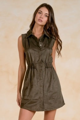 Chana Suede Dress- Olive