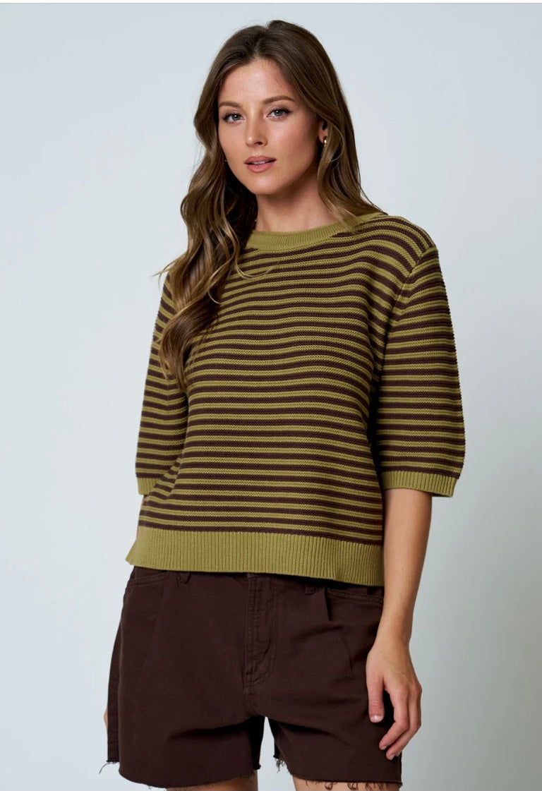 Leila Textured Stripe Sweater- Olive