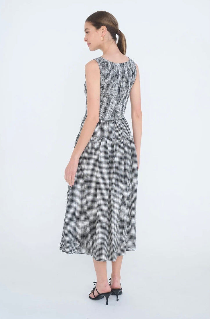 Gigi Smocked Gingham Dress- Black