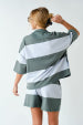 Striped Half Zip Shorts Set- Green/Blue