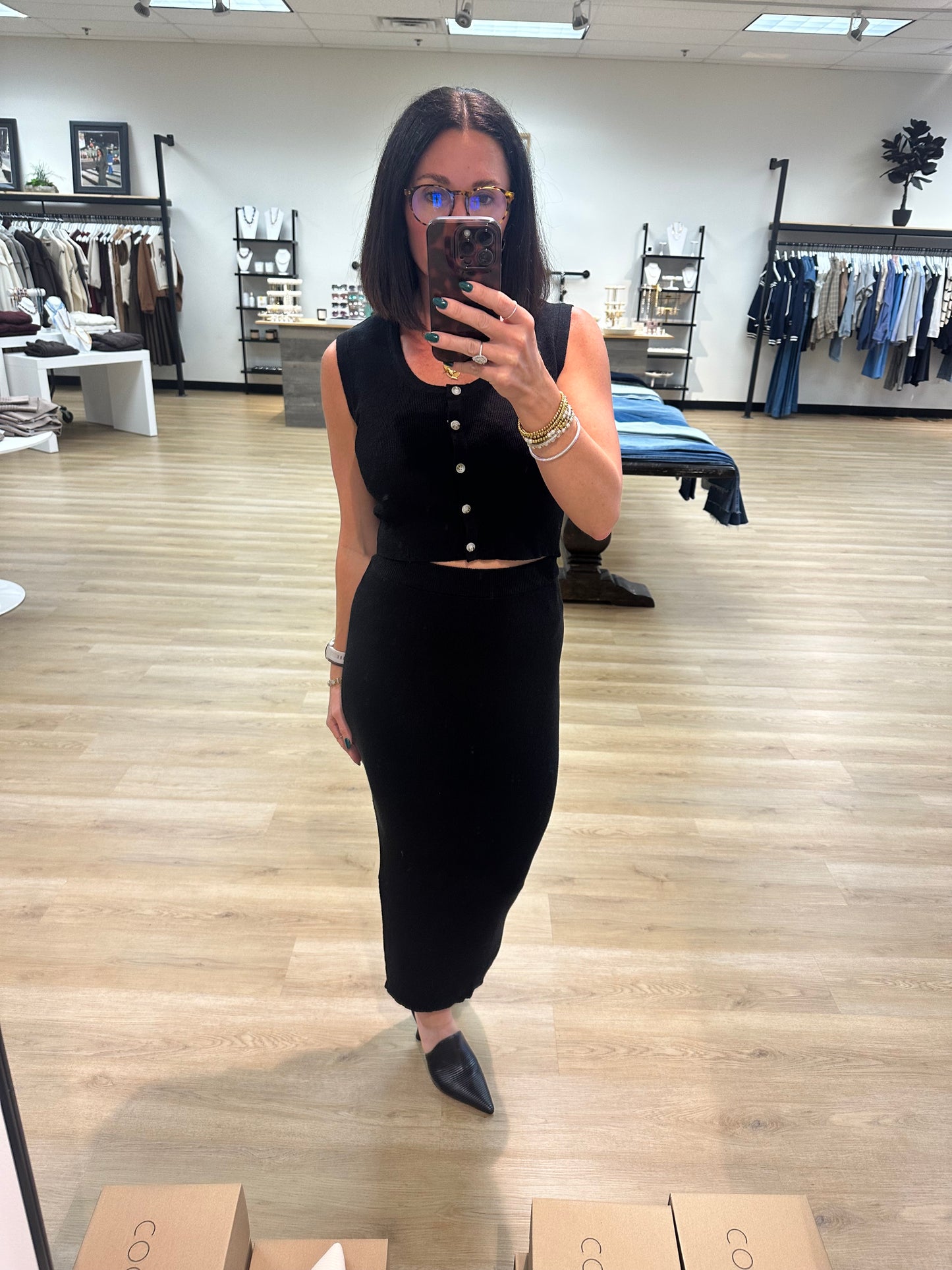 Eden Crop and MIDI Skirt Set- Black