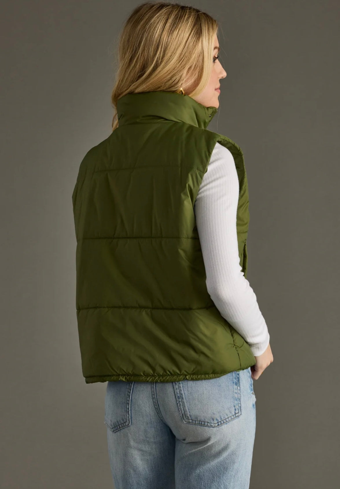Ava Puffer Vest-Olive