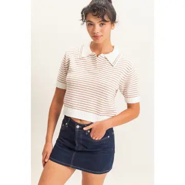 Janie Striped Knit Top- Taupe