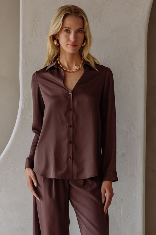 Eliza Satin Button Down Blouse