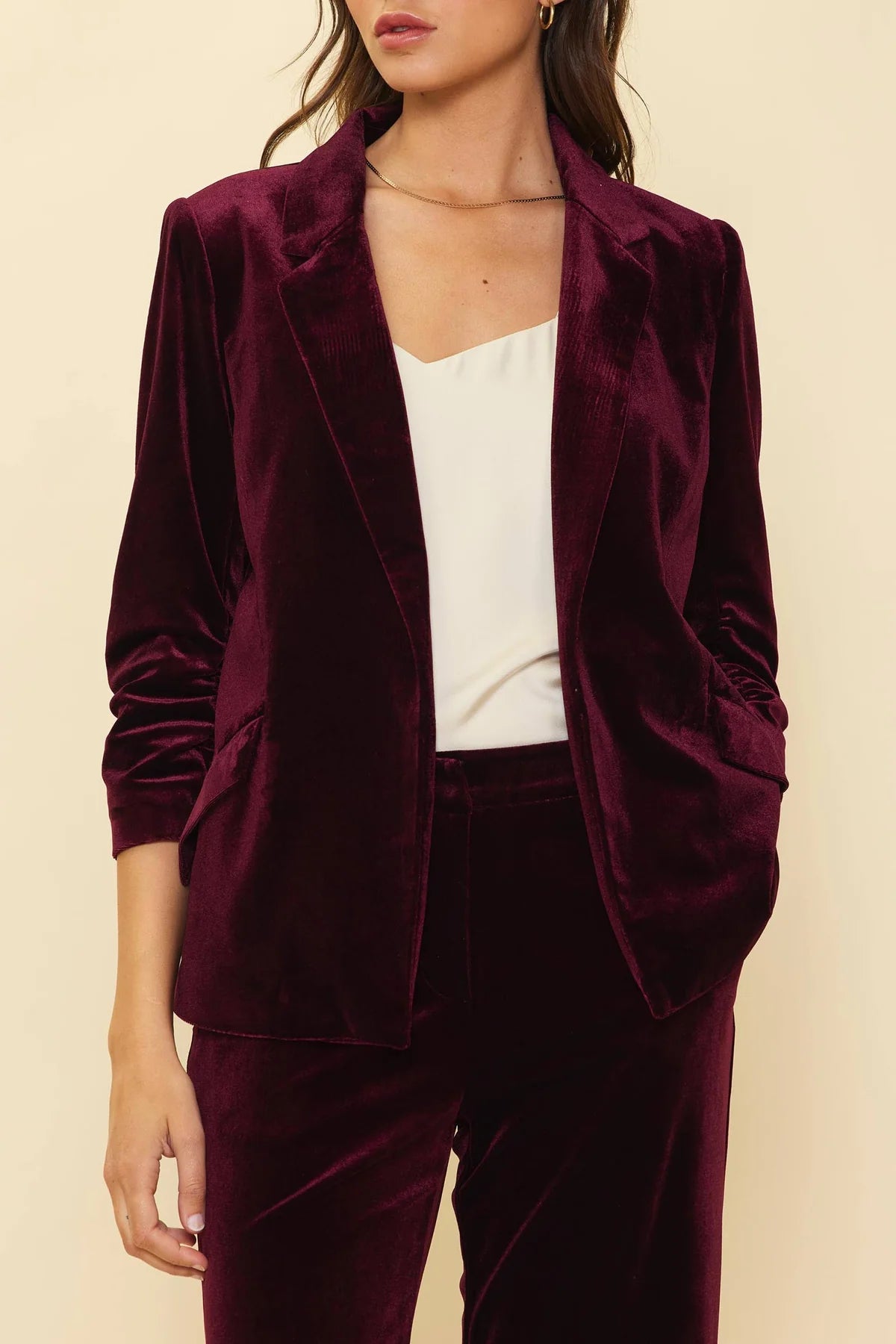 Nicole Velvet Blazer- Burgundy