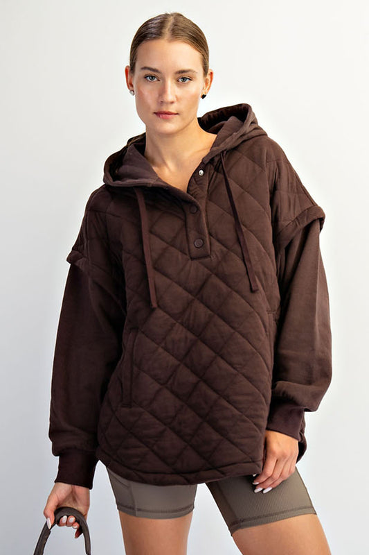Jacey Quilt + Fleece Hoodie Jacket- Espresso