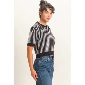 Janie Striped Knit Top- Black