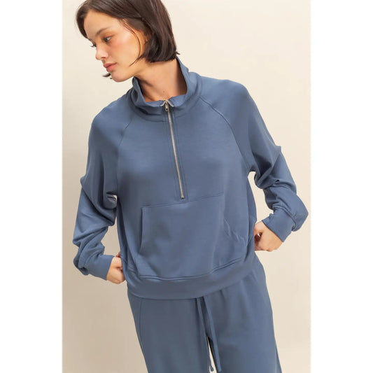 Julie Front Zip Sweatshirt Dusty Navy