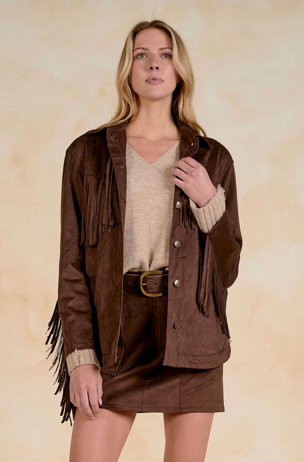 Paloma Fringe Shirt Jacket- Chocolate