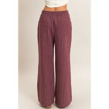 Teagan Pinstripe Pant- Dark Cherry