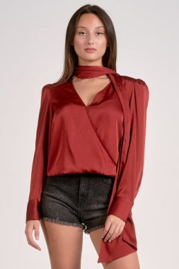 Alyson Tie Neck Top- Rust